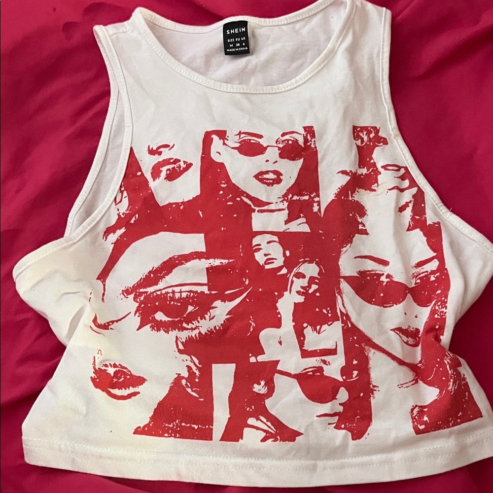SHEIN Red Graphic White Muscle Tee